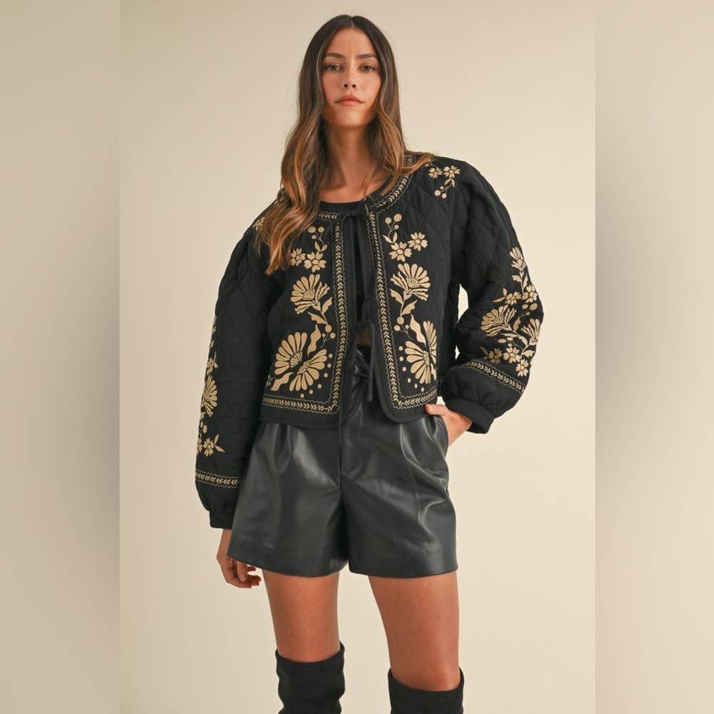 MARBLE Black and Gold Floral Bomber Jacket